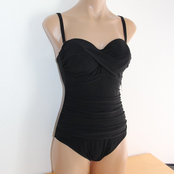 NWT Profile by Gottex One Piece Bra sized Swimsuit 8 D cup Black underwire - Picture 3 of 4